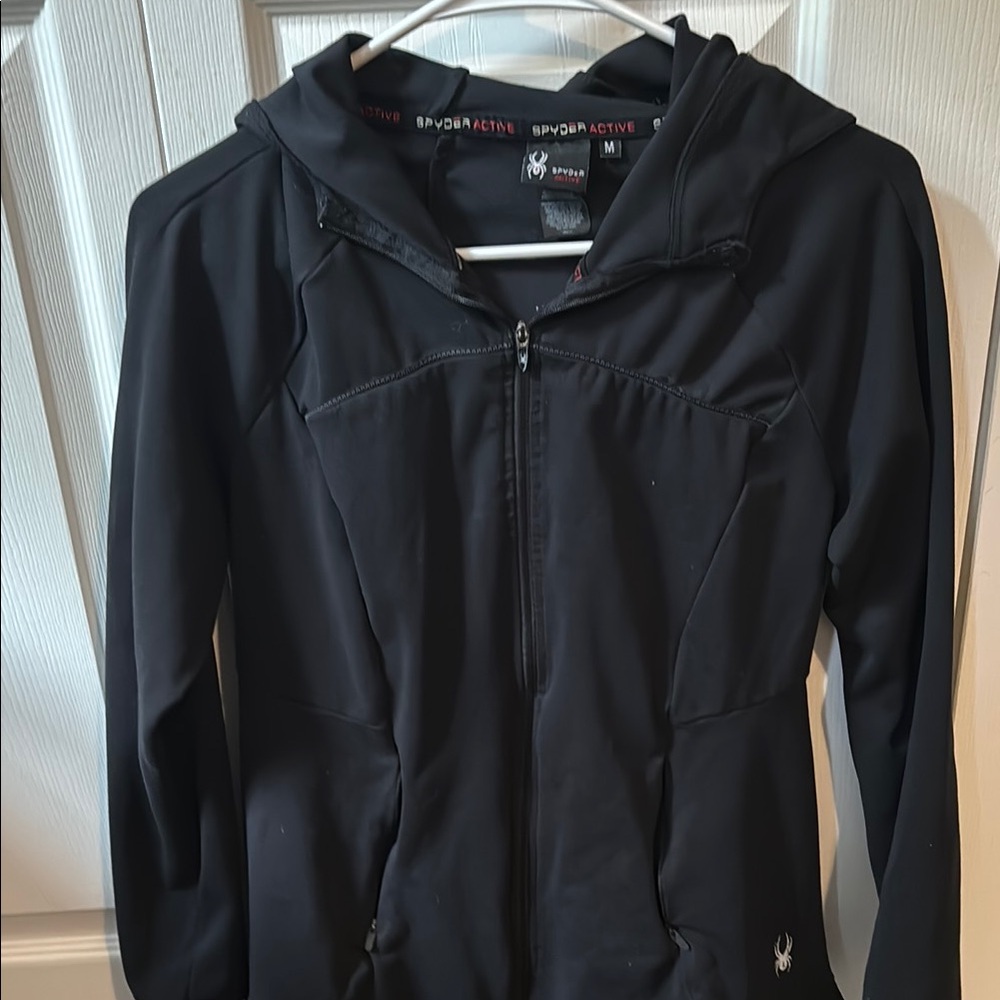 Spyder Black Ski Jacket with Hood and Slim Fit